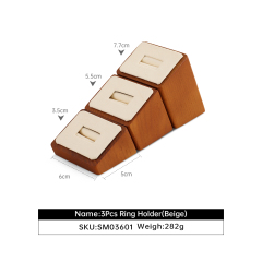 Yinbeini Wood Base 3-Piece Ring Set Display Stand with Sloping Base for Engagement and Wedding Rings SM036
