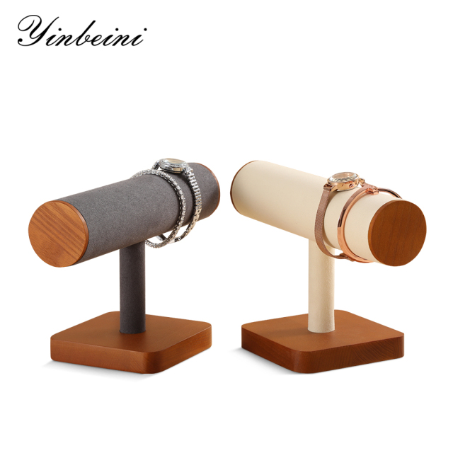 Yinbeini Soft Microfiber Wood Base Jewelry Bracelet Display Stand to Protect and Showcase Delicate Fine Jewelry Pieces SM037