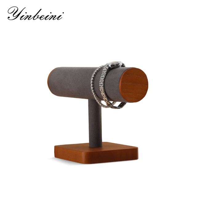 Yinbeini Soft Microfiber Wood Base Jewelry Bracelet Display Stand to Protect and Showcase Delicate Fine Jewelry Pieces SM037