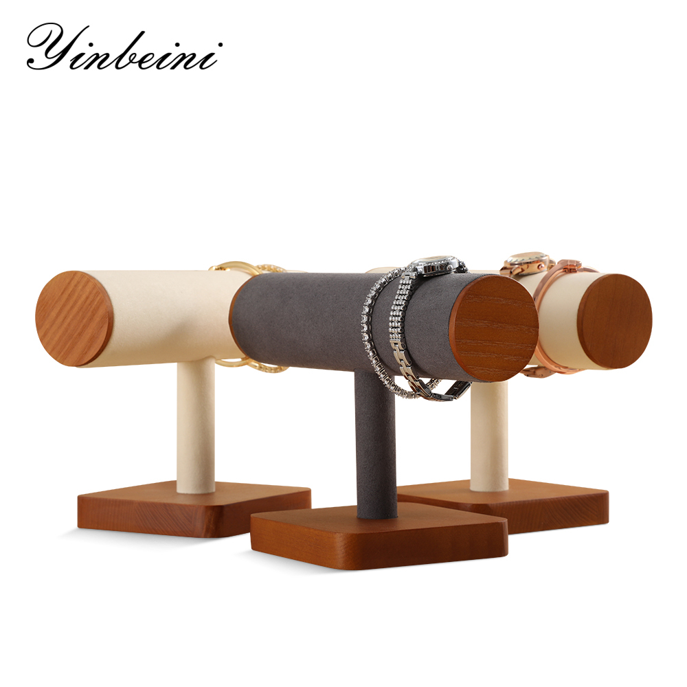 Yinbeini Soft Microfiber Wood Base Jewelry Bracelet Display Stand to Protect and Showcase Delicate Fine Jewelry Pieces SM037