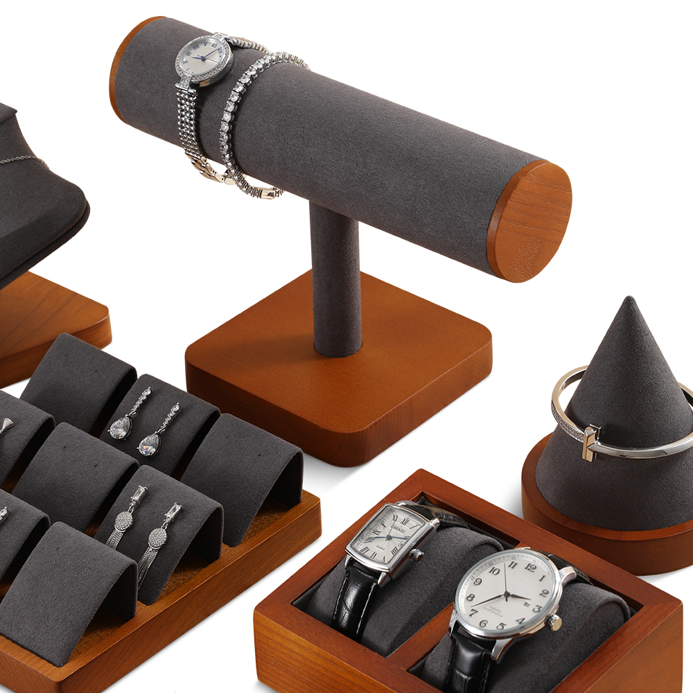 Yinbeini Soft Microfiber Wood Base Jewelry Bracelet Display Stand to Protect and Showcase Delicate Fine Jewelry Pieces SM037