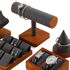 Yinbeini Soft Microfiber Wood Base Jewelry Bracelet Display Stand to Protect and Showcase Delicate Fine Jewelry Pieces SM037
