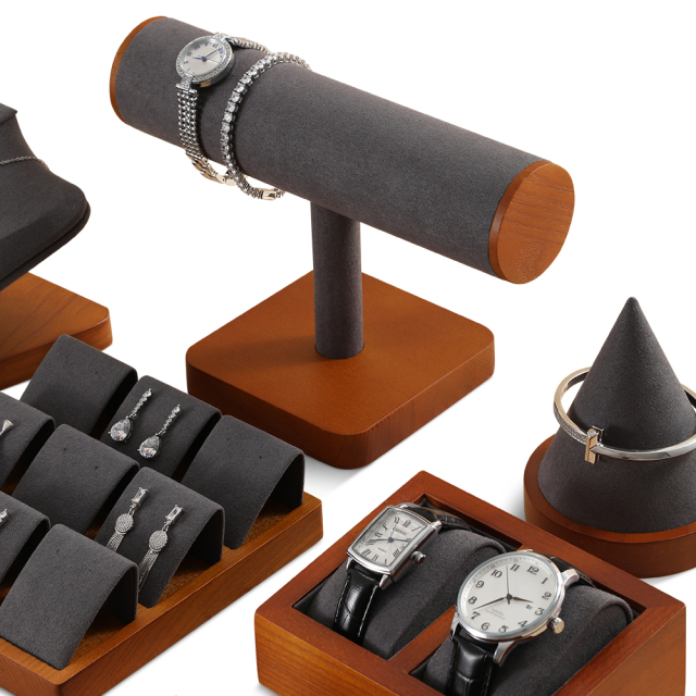 Yinbeini Soft Microfiber Wood Base Jewelry Bracelet Display Stand to Protect and Showcase Delicate Fine Jewelry Pieces SM037