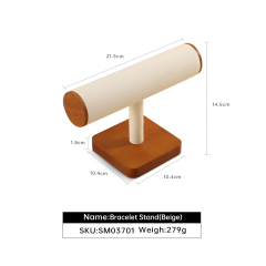 Yinbeini Soft Microfiber Wood Base Jewelry Bracelet Display Stand to Protect and Showcase Delicate Fine Jewelry Pieces SM037