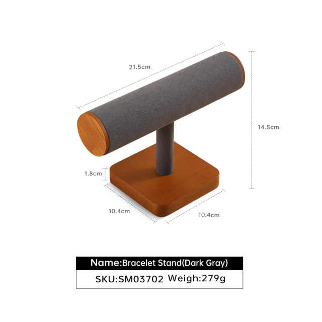 Yinbeini Soft Microfiber Wood Base Jewelry Bracelet Display Stand to Protect and Showcase Delicate Fine Jewelry Pieces SM037