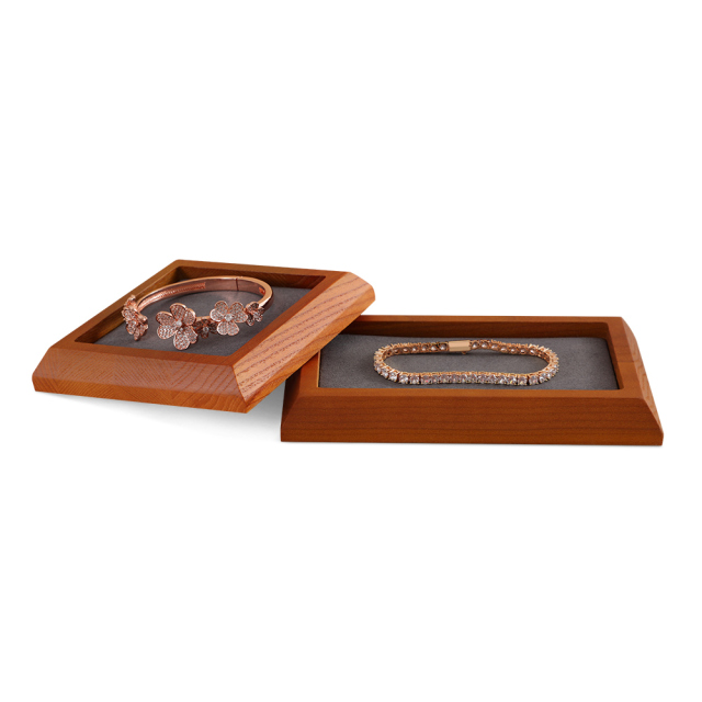 Yinbeini Wood Base Outer Slant Tray for Delicate and Fine Jewelry Anti Scratch Microfiber Surface to Protect Precious Pieces SM043