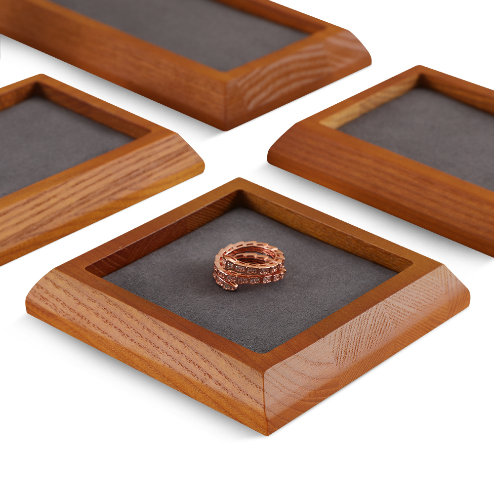 Yinbeini Wood Base Outer Slant Tray for Delicate and Fine Jewelry Anti Scratch Microfiber Surface to Protect Precious Pieces SM043