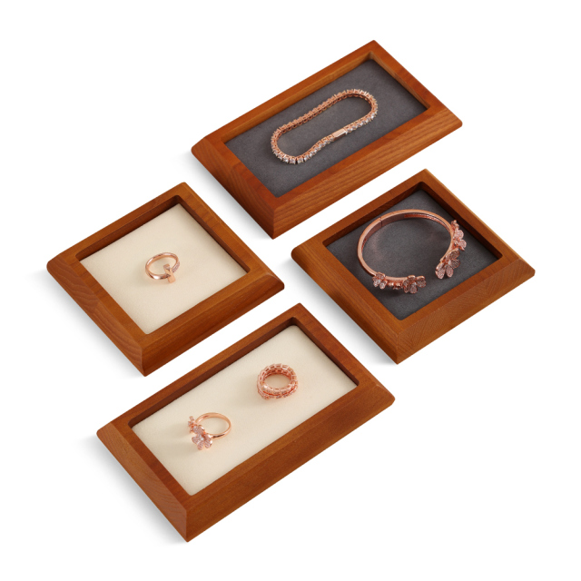 Yinbeini Wood Base Outer Slant Tray for Delicate and Fine Jewelry Anti Scratch Microfiber Surface to Protect Precious Pieces SM043