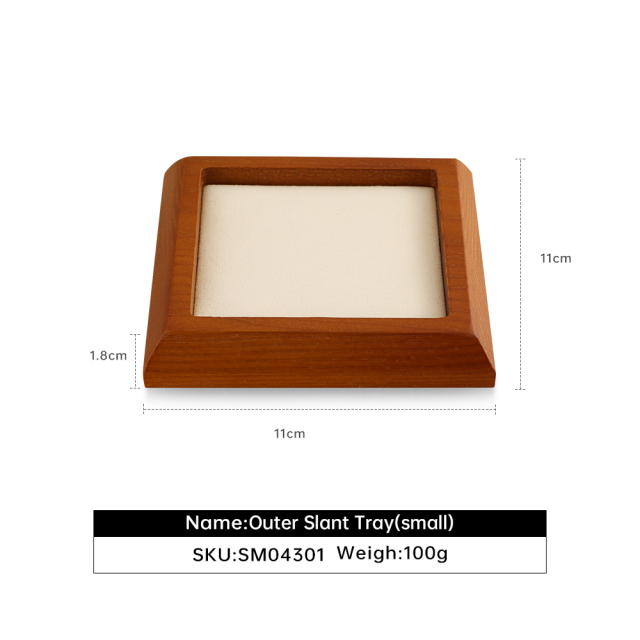 Yinbeini Wood Base Outer Slant Tray for Delicate and Fine Jewelry Anti Scratch Microfiber Surface to Protect Precious Pieces SM043