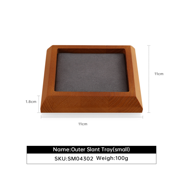 Yinbeini Wood Base Outer Slant Tray for Delicate and Fine Jewelry Anti Scratch Microfiber Surface to Protect Precious Pieces SM043