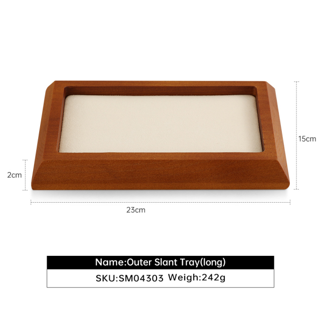 Yinbeini Wood Base Outer Slant Tray for Delicate and Fine Jewelry Anti Scratch Microfiber Surface to Protect Precious Pieces SM043