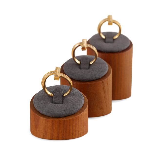 Yinbeini Ring Display Holder Wooden 3Pcs Ring Display Stand with Microfiber Ring Storage Organizer Rack Shop Show Prop SM044