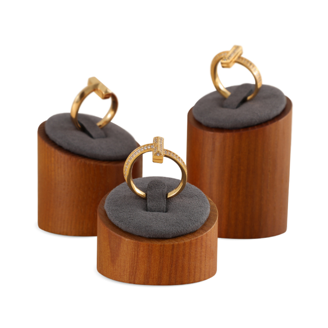 Yinbeini Ring Display Holder Wooden 3Pcs Ring Display Stand with Microfiber Ring Storage Organizer Rack Shop Show Prop SM044
