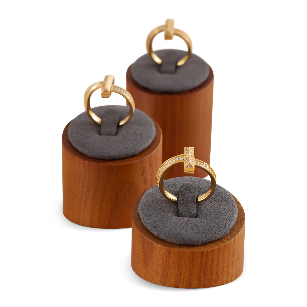 Yinbeini Ring Display Holder Wooden 3Pcs Ring Display Stand with Microfiber Ring Storage Organizer Rack Shop Show Prop SM044