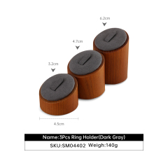 Yinbeini Ring Display Holder Wooden 3Pcs Ring Display Stand with Microfiber Ring Storage Organizer Rack Shop Show Prop SM044