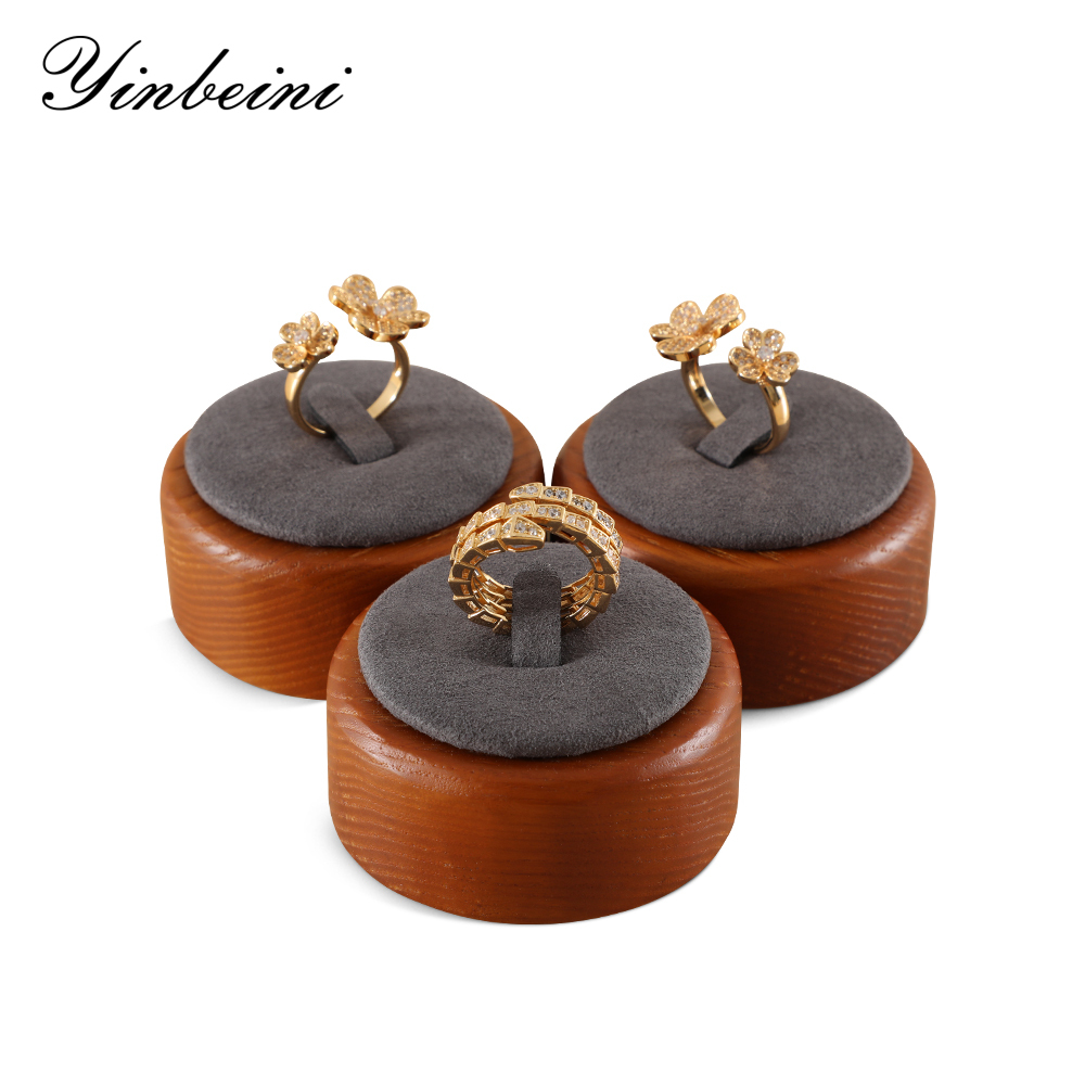 Yinbeini Wood Base Single Ring Holder Display Stand for Engagement Ring Perfect for Bridal Jewelry and High End Accessory Display SM046