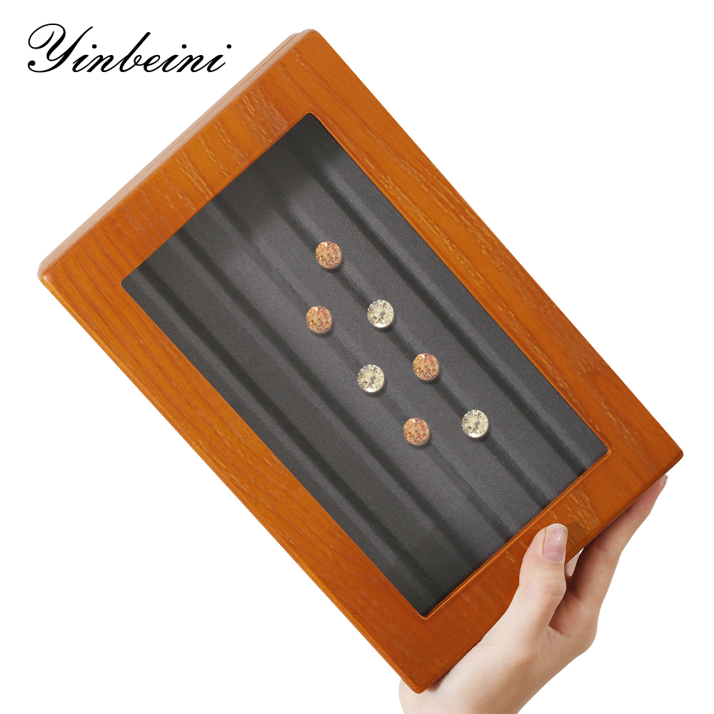 Yinbeini Wooden Beads Diamond Gemstone Organizer Jewelry Display Case with Cover Rhinestone Crystal Storage Box Jeweler's jewelry counter X001