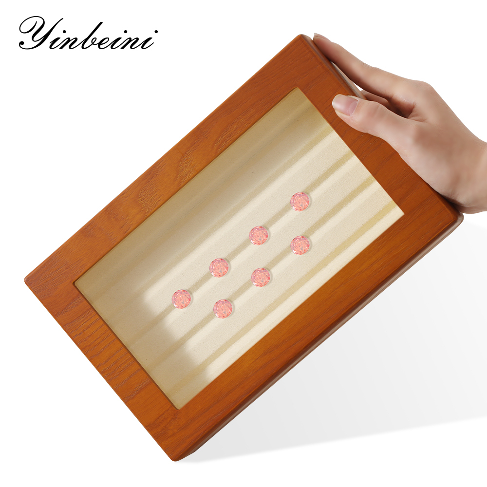Yinbeini Wooden Beads Diamond Gemstone Organizer Jewelry Display Case with Cover Rhinestone Crystal Storage Box Jeweler's jewelry counter X001