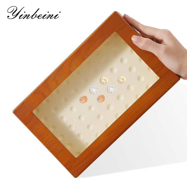 Yinbeini Wooden Beads Diamond Gemstone Organizer Jewelry Display Case with Cover Rhinestone Crystal Storage Box Jeweler's jewelry counter X001