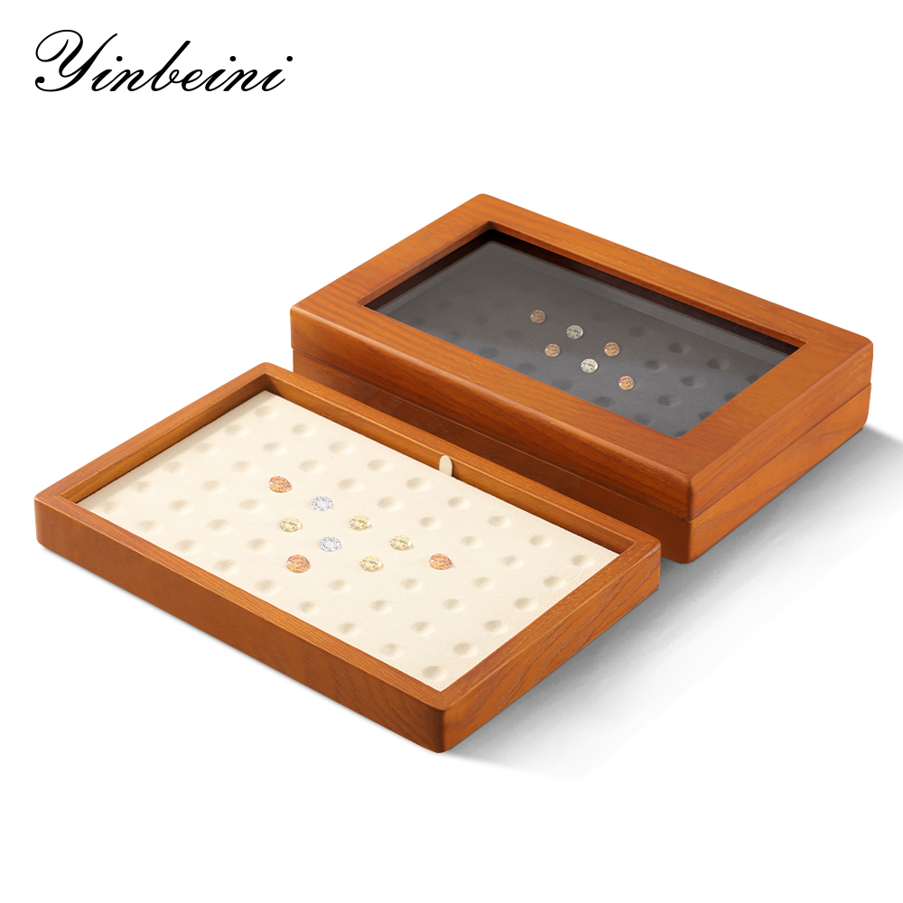 Yinbeini Wooden Beads Diamond Gemstone Organizer Jewelry Display Case with Cover Rhinestone Crystal Storage Box Jeweler's jewelry counter X001