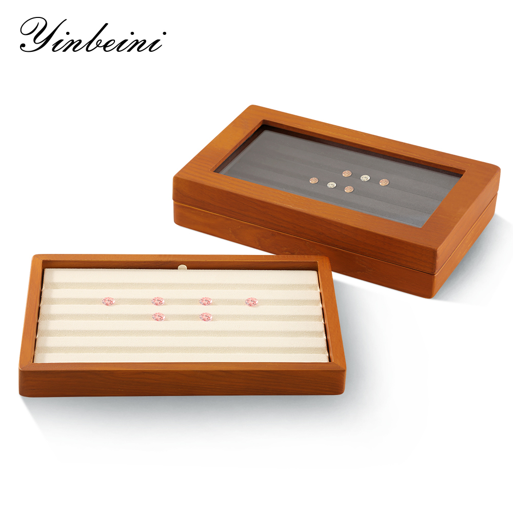 Yinbeini Wooden Beads Diamond Gemstone Organizer Jewelry Display Case with Cover Rhinestone Crystal Storage Box Jeweler's jewelry counter X001