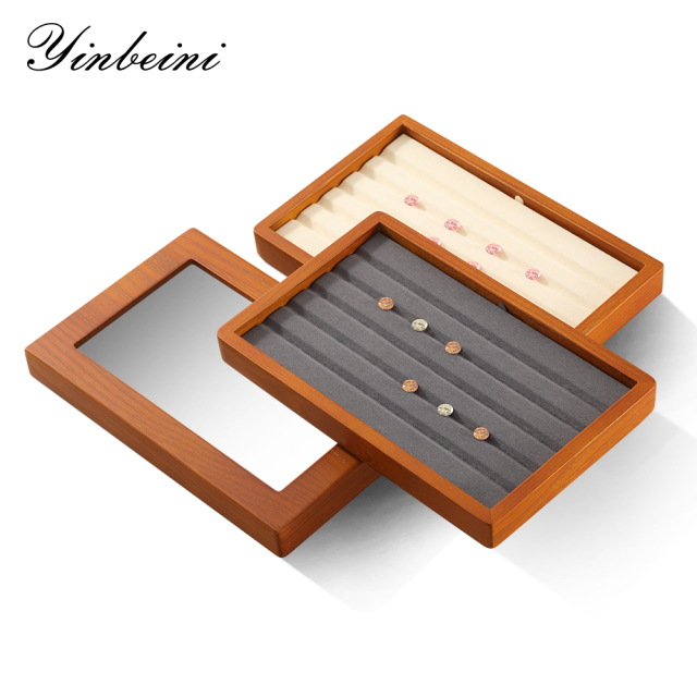 Yinbeini Wooden Beads Diamond Gemstone Organizer Jewelry Display Case with Cover Rhinestone Crystal Storage Box Jeweler's jewelry counter X001