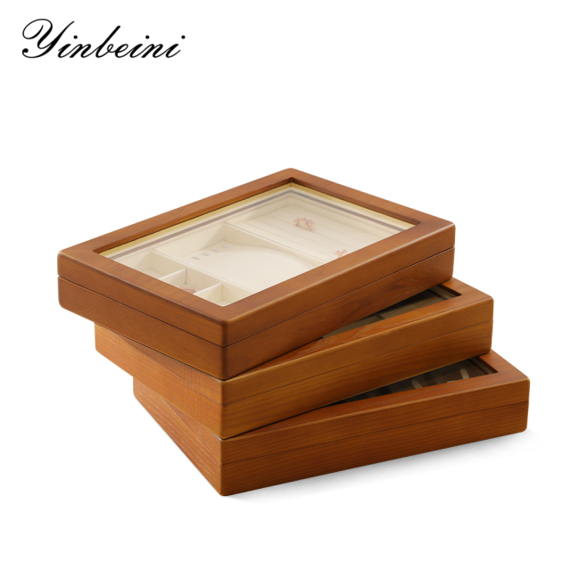 Yinbeini Wooden Bracelet Necklace Display Case Ring Earrings Organizer Large Jewelry Storage Box With Cover Jeweler's jewelry counter