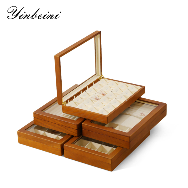 Yinbeini Wooden Bracelet Necklace Display Case Ring Earrings Organizer Large Jewelry Storage Box With Cover Jeweler's jewelry counter