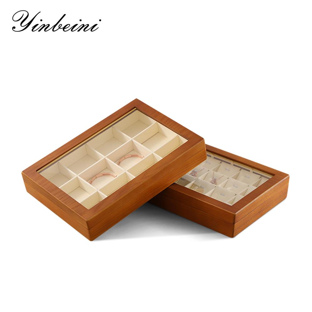 Yinbeini Wooden Bracelet Necklace Display Case Ring Earrings Organizer Large Jewelry Storage Box With Cover Jeweler's jewelry counter