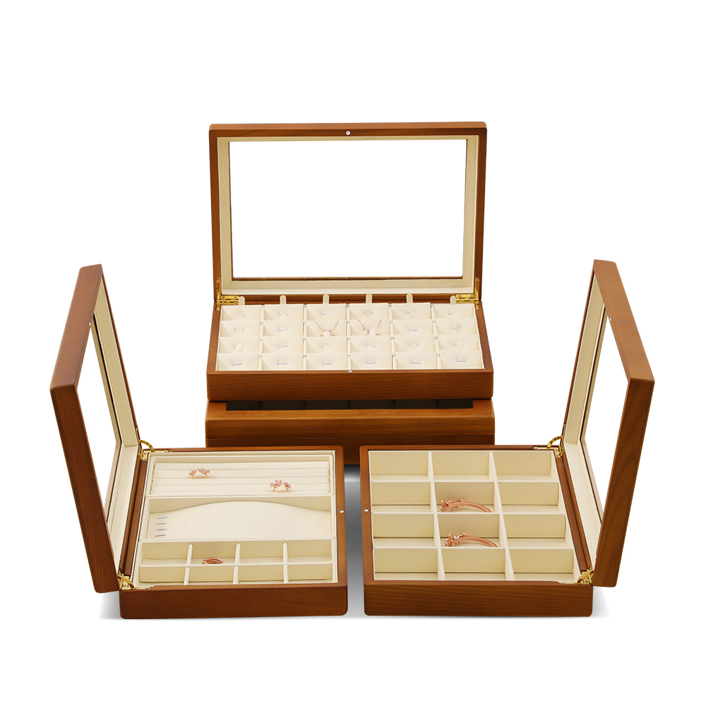 Yinbeini Wooden Bracelet Necklace Display Case Ring Earrings Organizer Large Jewelry Storage Box With Cover Jeweler's jewelry counter