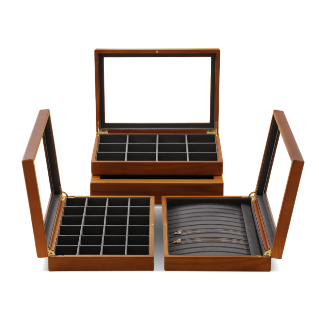 Yinbeini Wooden Bracelet Necklace Display Case Ring Earrings Organizer Large Jewelry Storage Box With Cover Jeweler's jewelry counter