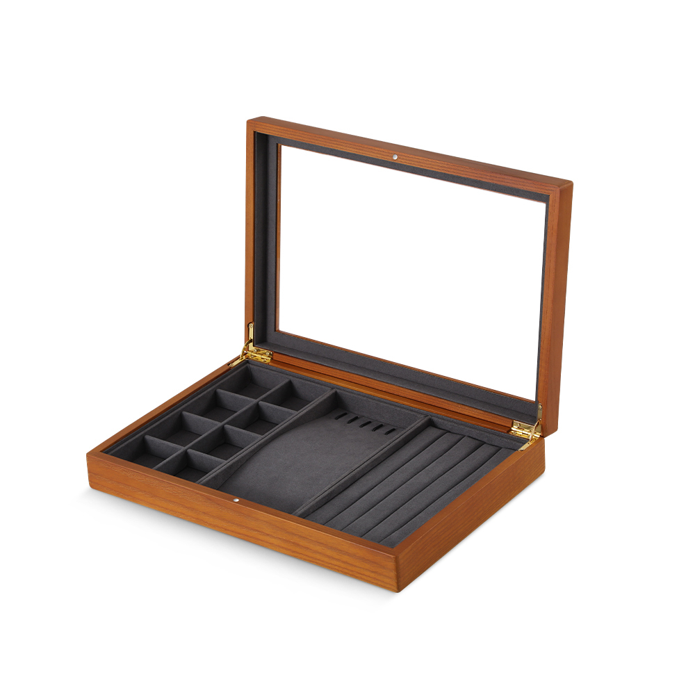 Yinbeini Wooden Bracelet Necklace Display Case Ring Earrings Organizer Large Jewelry Storage Box With Cover Jeweler's jewelry counter