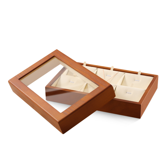 Yinbeini Ring Earring Necklace Bracelet Display Case with Cover Wooden Jewelry Organizer Tray Drawer Jewelry Storage Box X010