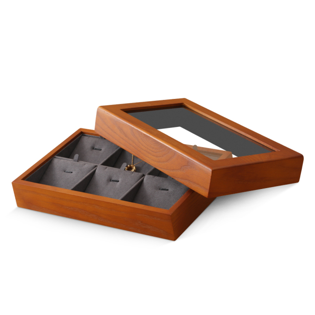 Yinbeini Ring Earring Necklace Bracelet Display Case with Cover Wooden Jewelry Organizer Tray Drawer Jewelry Storage Box X010