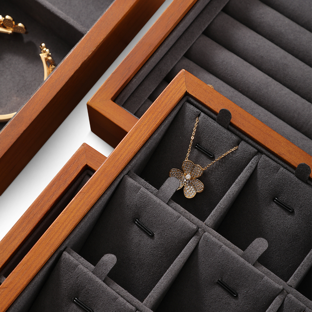 Yinbeini Ring Earring Necklace Bracelet Display Case with Cover Wooden Jewelry Organizer Tray Drawer Jewelry Storage Box X010