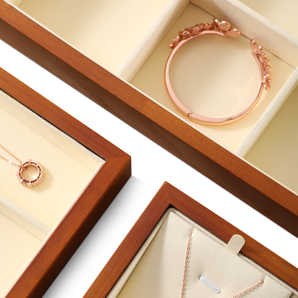 Yinbeini Ring Earring Necklace Bracelet Display Case with Cover Wooden Jewelry Organizer Tray Drawer Jewelry Storage Box X010