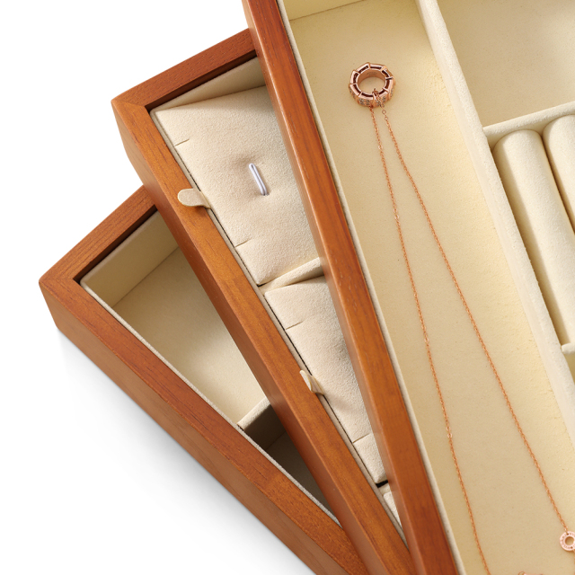 Yinbeini Ring Earring Necklace Bracelet Display Case with Cover Wooden Jewelry Organizer Tray Drawer Jewelry Storage Box X010