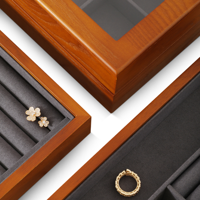 Yinbeini Ring Earring Necklace Bracelet Display Case with Cover Wooden Jewelry Organizer Tray Drawer Jewelry Storage Box X010