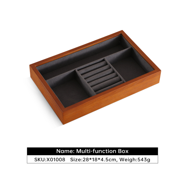 Yinbeini Ring Earring Necklace Bracelet Display Case with Cover Wooden Jewelry Organizer Tray Drawer Jewelry Storage Box X010