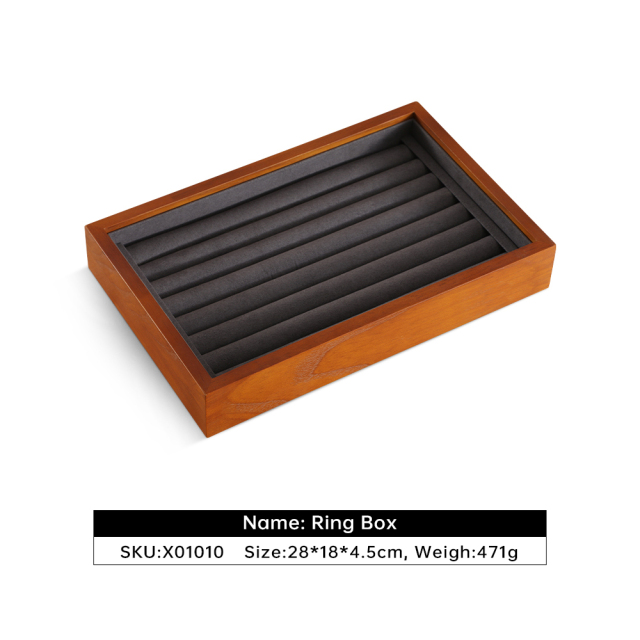 Yinbeini Ring Earring Necklace Bracelet Display Case with Cover Wooden Jewelry Organizer Tray Drawer Jewelry Storage Box X010