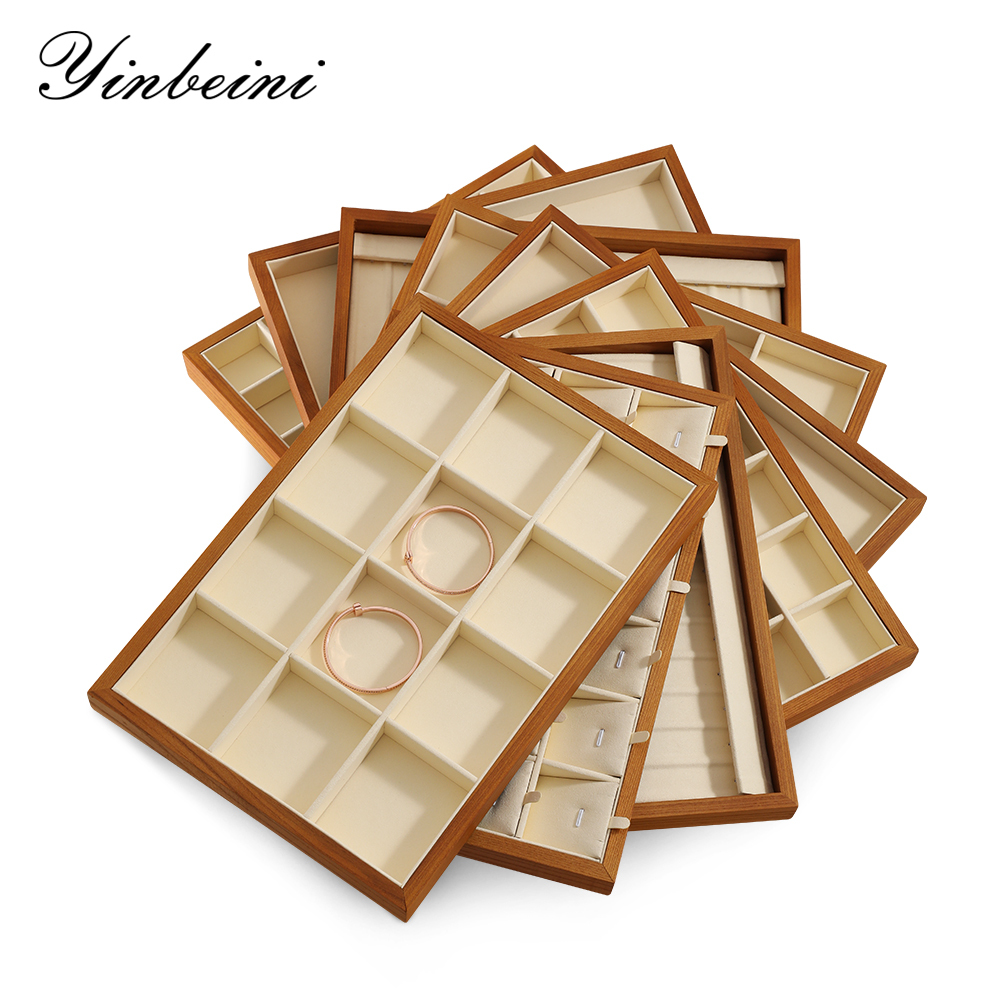Yinbeini  wooden jewelry display tray ring tray earring tray necklace tray pendant tray display tray storage plate jeweler counter jewelry counter P025