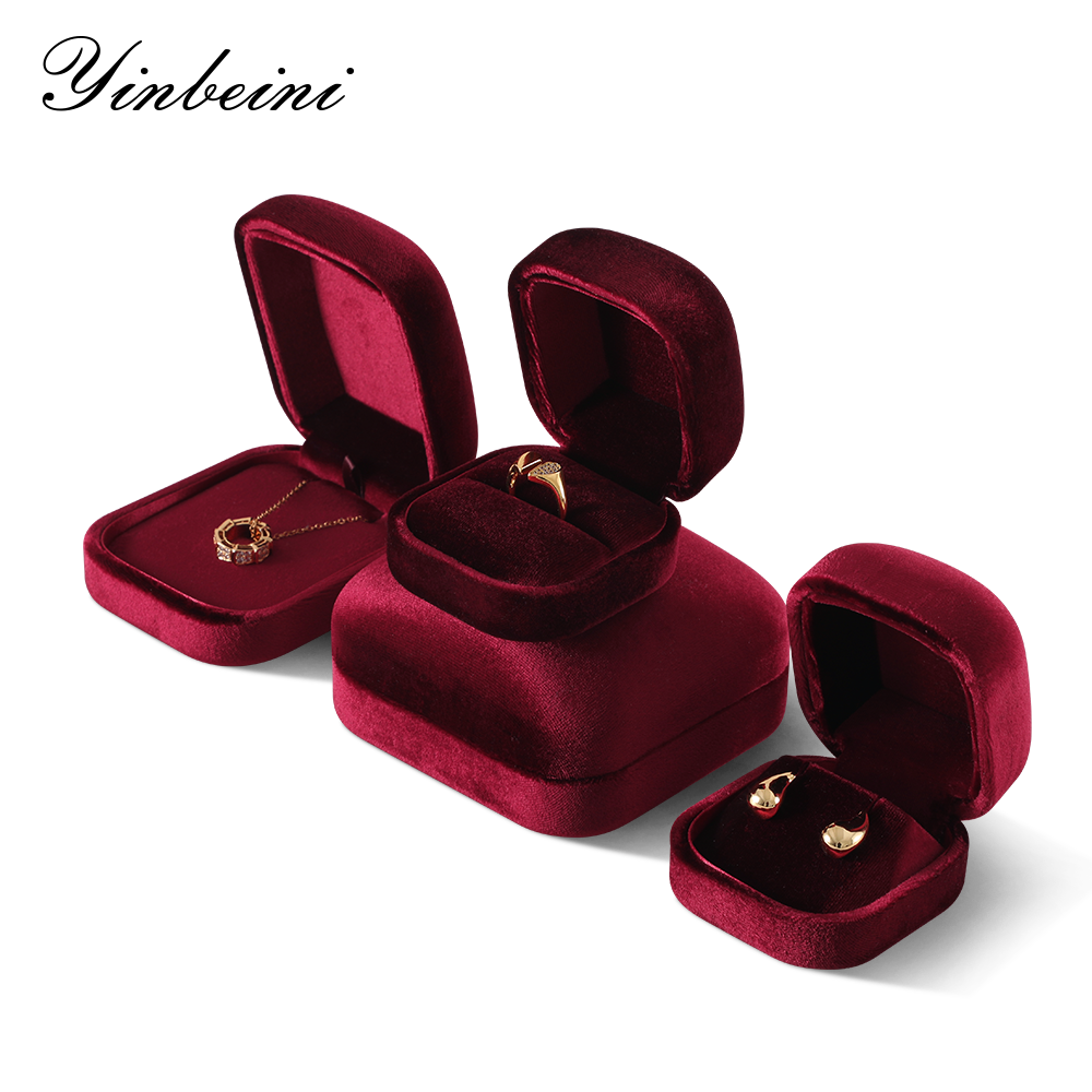 Yinbeini Red Velvet Jewelry Display Box for Delicate and Fine Jewelry Anti Scratch Surface to Protect Precious Pieces H030