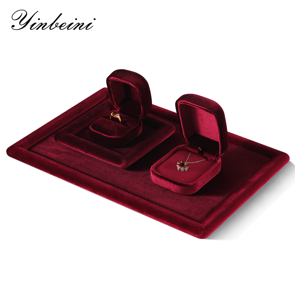 Yinbeini Red Velvet Jewelry Display Box for Delicate and Fine Jewelry Anti Scratch Surface to Protect Precious Pieces H030