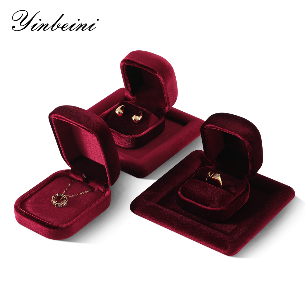 Yinbeini Red Velvet Jewelry Display Box for Delicate and Fine Jewelry Anti Scratch Surface to Protect Precious Pieces H030
