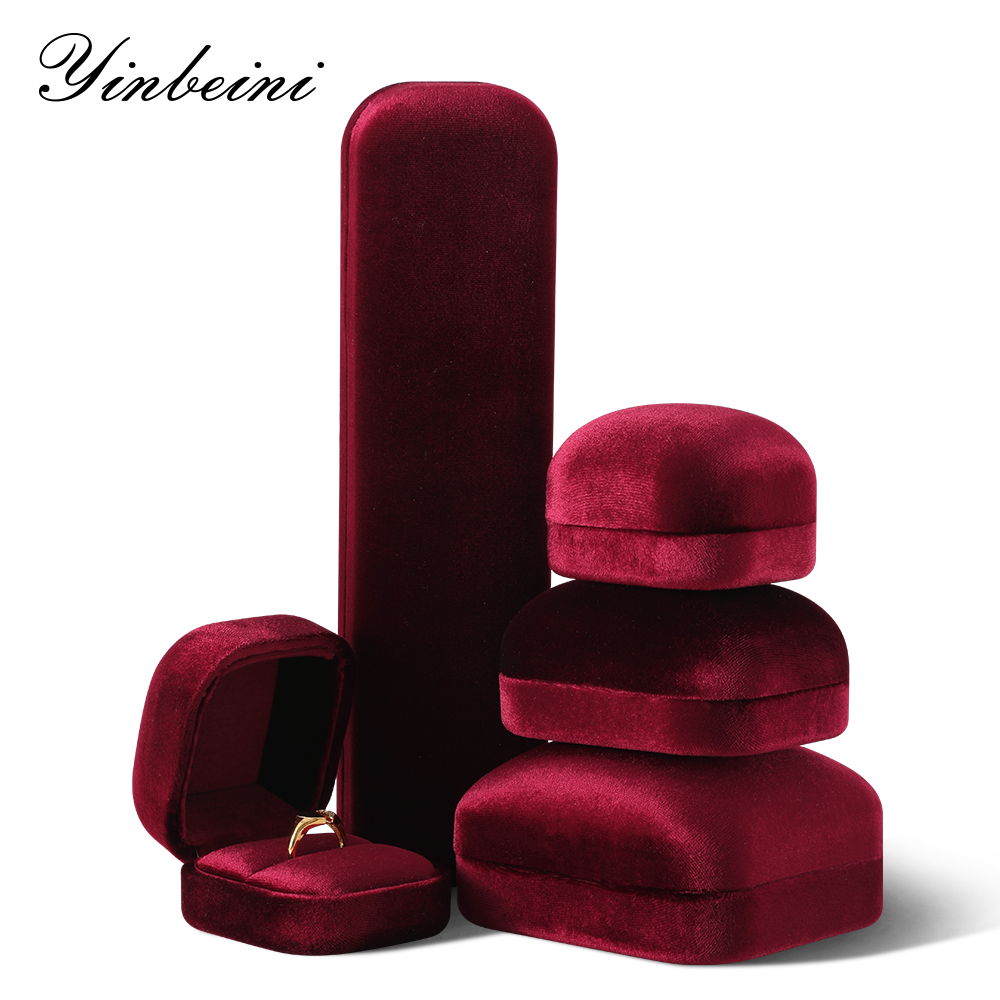 Yinbeini Red Velvet Jewelry Display Box for Delicate and Fine Jewelry Anti Scratch Surface to Protect Precious Pieces H030