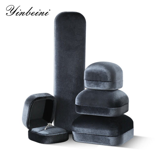 Yinbeini Gray Velvet Jewelry Display Box for Bridal Jewelry Soft Elegant Texture for Wedding and Engagement Accessories H031