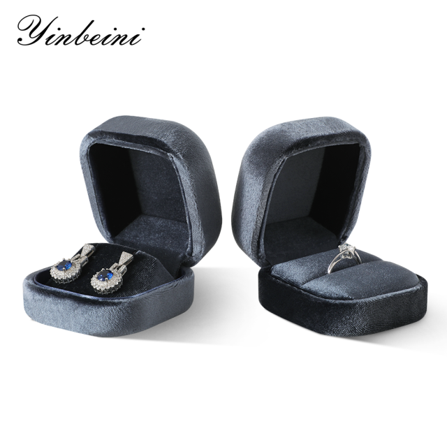 Yinbeini Gray Velvet Jewelry Display Box for Bridal Jewelry Soft Elegant Texture for Wedding and Engagement Accessories H031