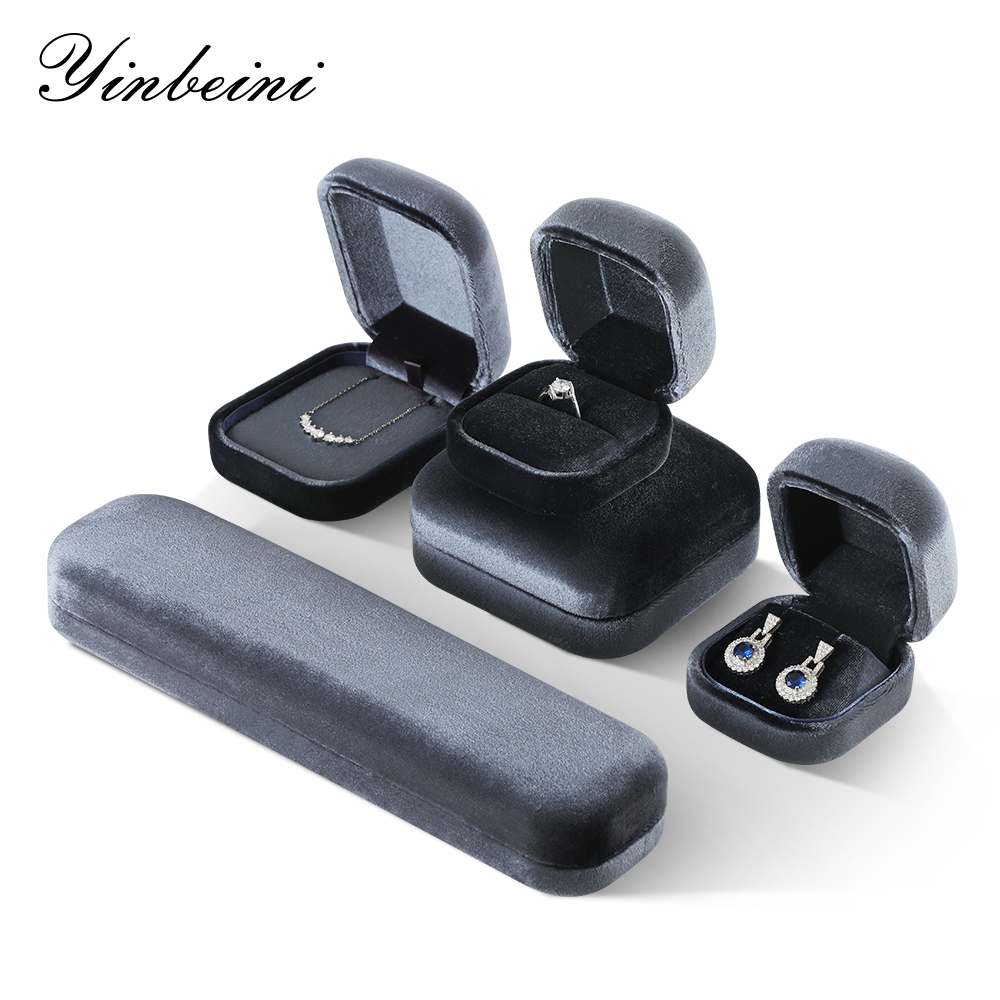 Yinbeini Gray Velvet Jewelry Display Box for Bridal Jewelry Soft Elegant Texture for Wedding and Engagement Accessories H031