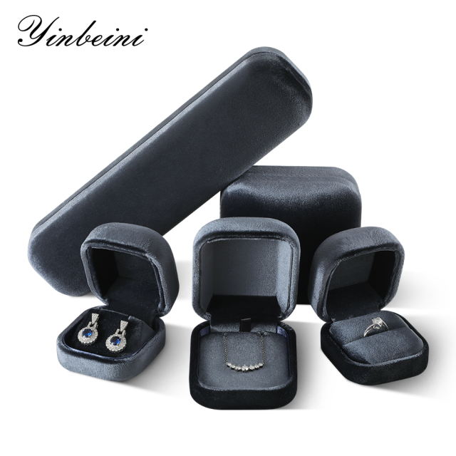 Yinbeini Gray Velvet Jewelry Display Box for Bridal Jewelry Soft Elegant Texture for Wedding and Engagement Accessories H031