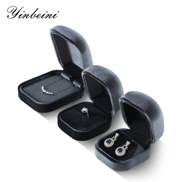 Yinbeini Gray Velvet Jewelry Display Box for Bridal Jewelry Soft Elegant Texture for Wedding and Engagement Accessories H031